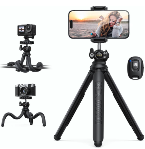 Lamicall Tripie para Celular - [3 en 1 Integrado] Tripode Camara con Bluetooth Control Remoto, 360° Girando Tripode para Celular Portatil Flexible para Cámara, Go Pro, 4-7 Inches Celular